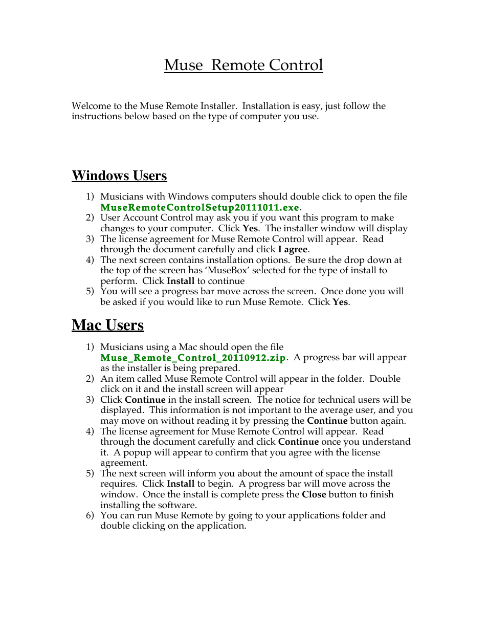 Muse Research Muse Remote Control User Manual | 1 page