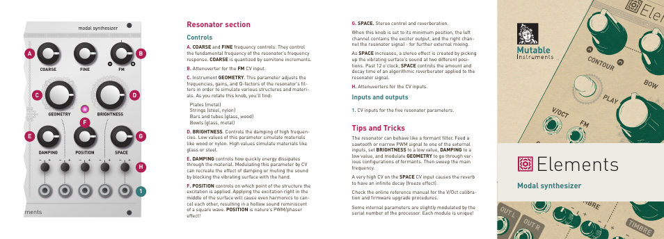 Mutable Instruments Elements User Manual | 2 pages