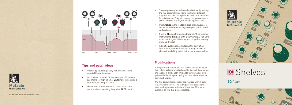 Mutable Instruments Shelves User Manual | 2 pages