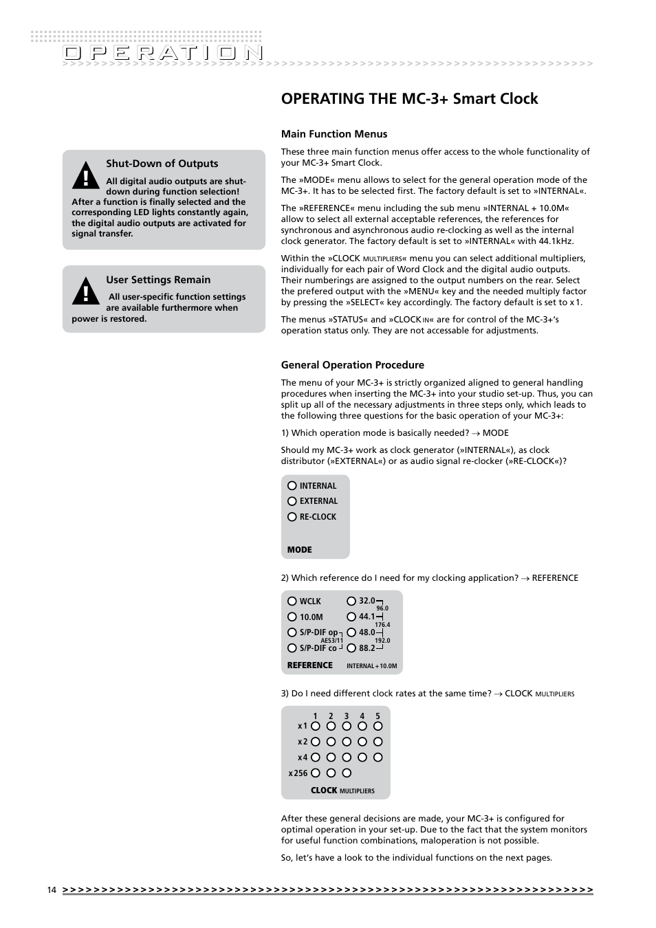 O p e rat i o n, Operating the mc-3+ smart clock | MUTEC MC-3+ Smart Clock User Manual | Page 14 / 22