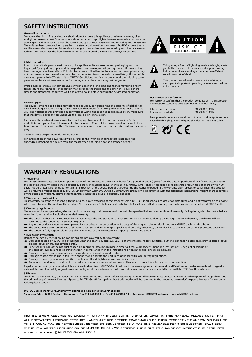 Warranty regulations, Safety instructions | MUTEC MC-3+ Smart Clock User Manual | Page 3 / 22