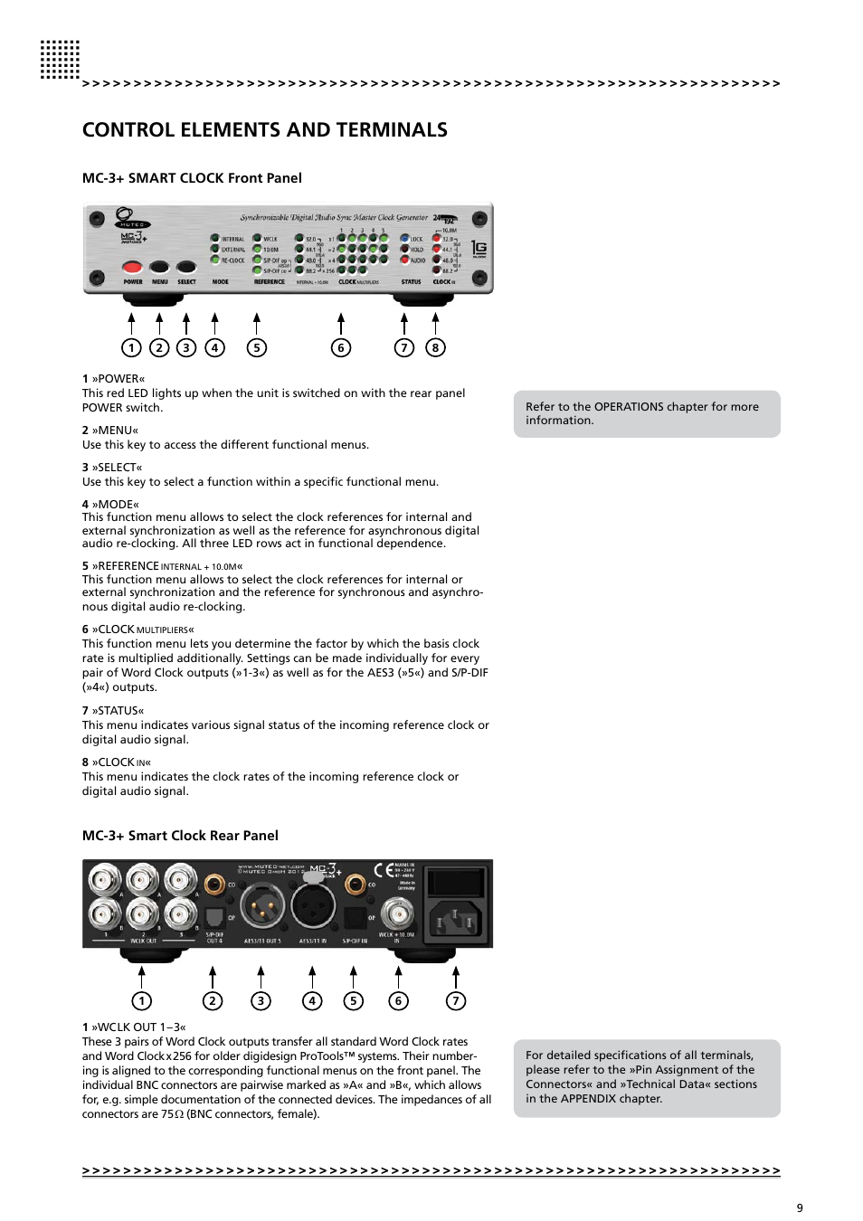 Control elements and terminals | MUTEC MC-3+ Smart Clock User Manual | Page 9 / 22