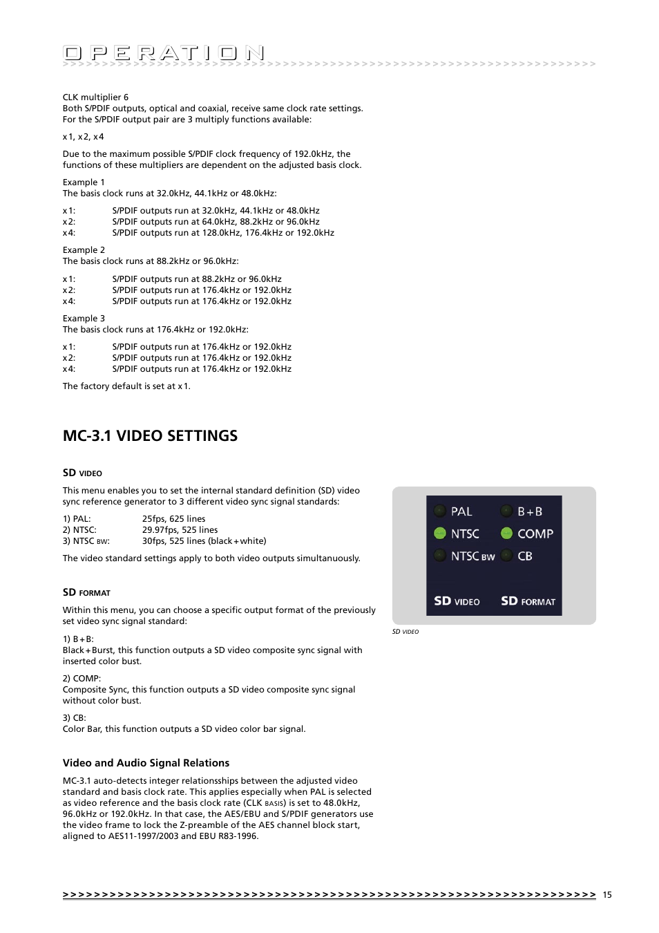 O p e rat i o n, Mc-3.1 video settings | MUTEC MC-3.1 Smart Clock User Manual | Page 15 / 20