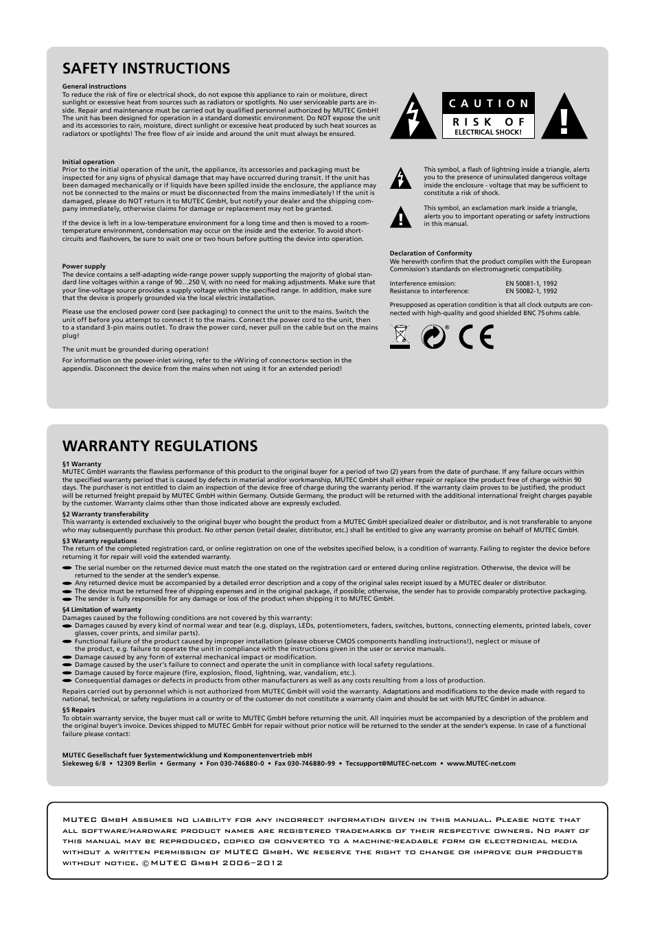 Warranty regulations, Safety instructions | MUTEC MC-3.1 Smart Clock User Manual | Page 3 / 20