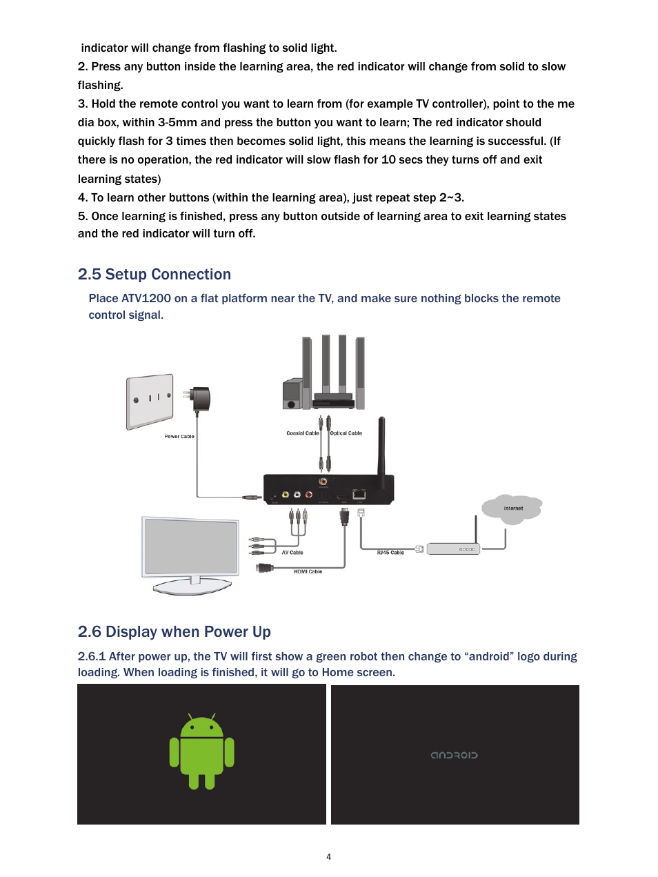 5 setup connection, 6 display when power up | MyGica ATV1200 User Manual | Page 6 / 24