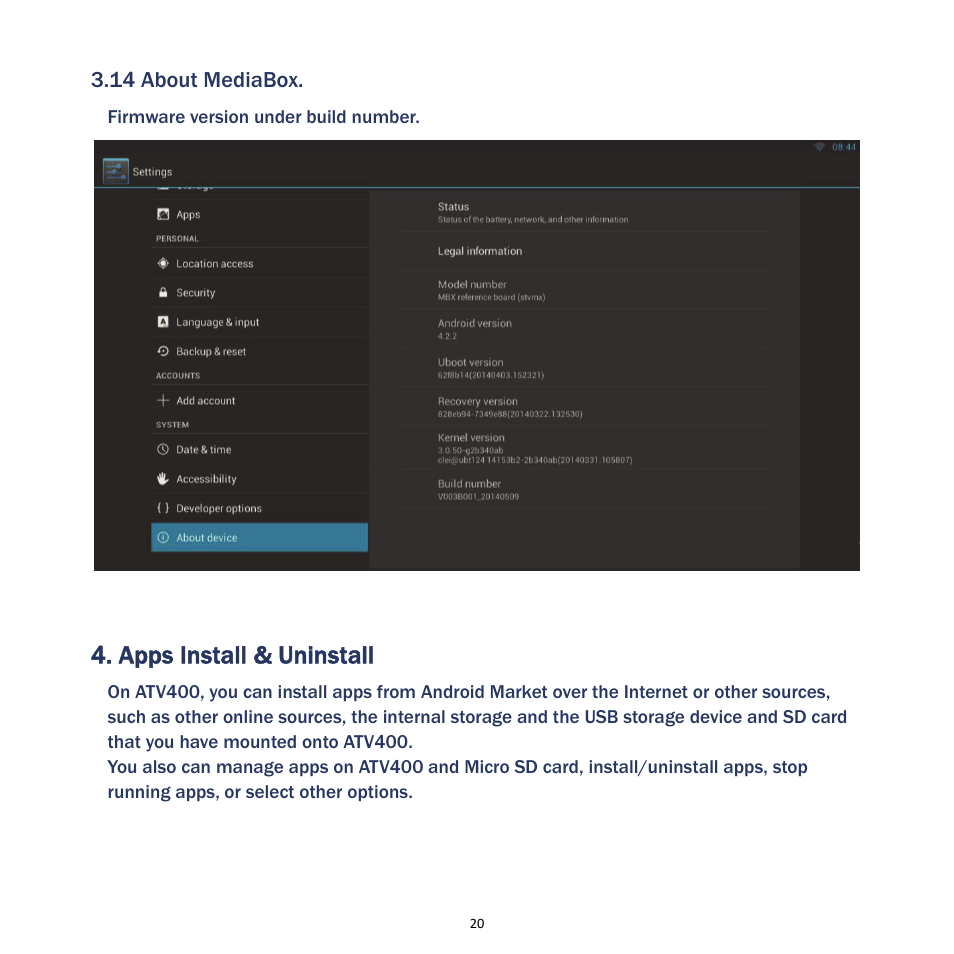 Apps install & uninstall | MyGica ATV400 User Manual | Page 22 / 36