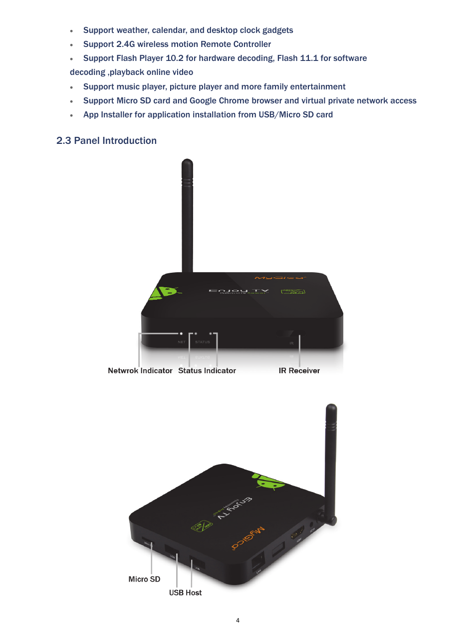 3 panel introduction | MyGica ATV520E User Manual | Page 4 / 24