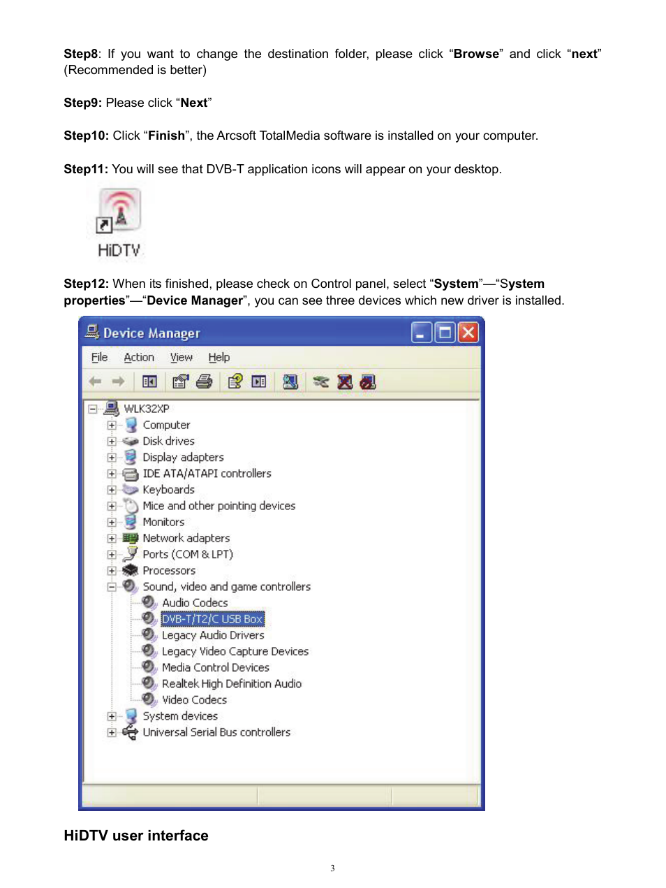 Hidtv user interface | MyGica T230 User Manual | Page 3 / 6
