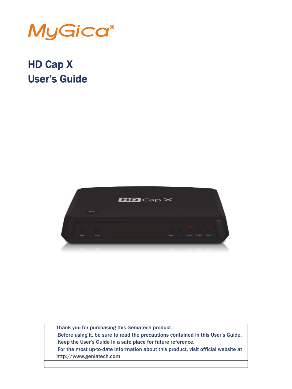 MyGica HDCap X User Manual | 6 pages