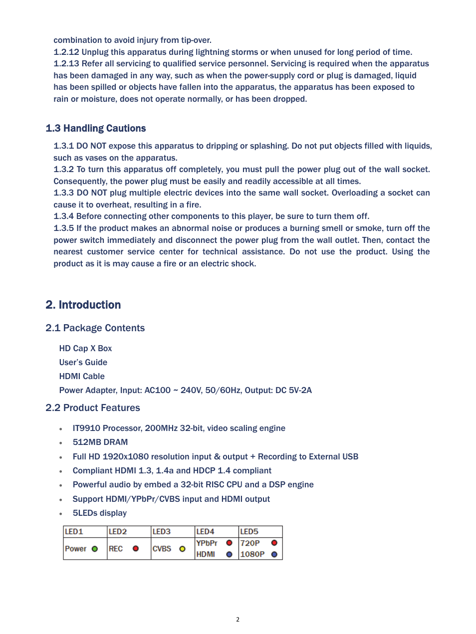 Introduction, 3 handling cautions, 1 package contents | 2 product features | MyGica HDCap X User Manual | Page 3 / 6