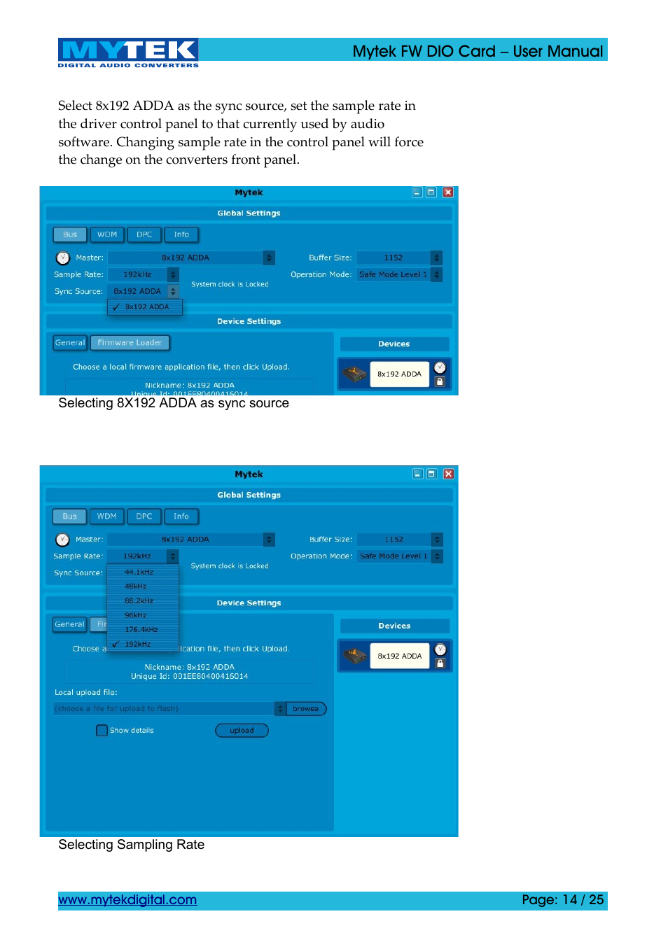 Mytek Digital FW DIO Card (ver. 1.2 / Nov 2010) User Manual | Page 14 / 25