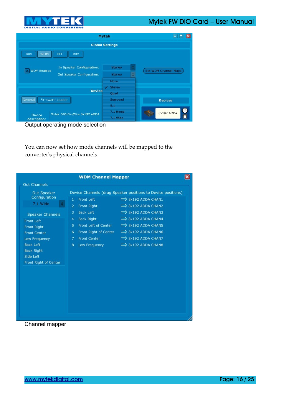 Mytek Digital FW DIO Card (ver. 1.2 / Nov 2010) User Manual | Page 16 / 25