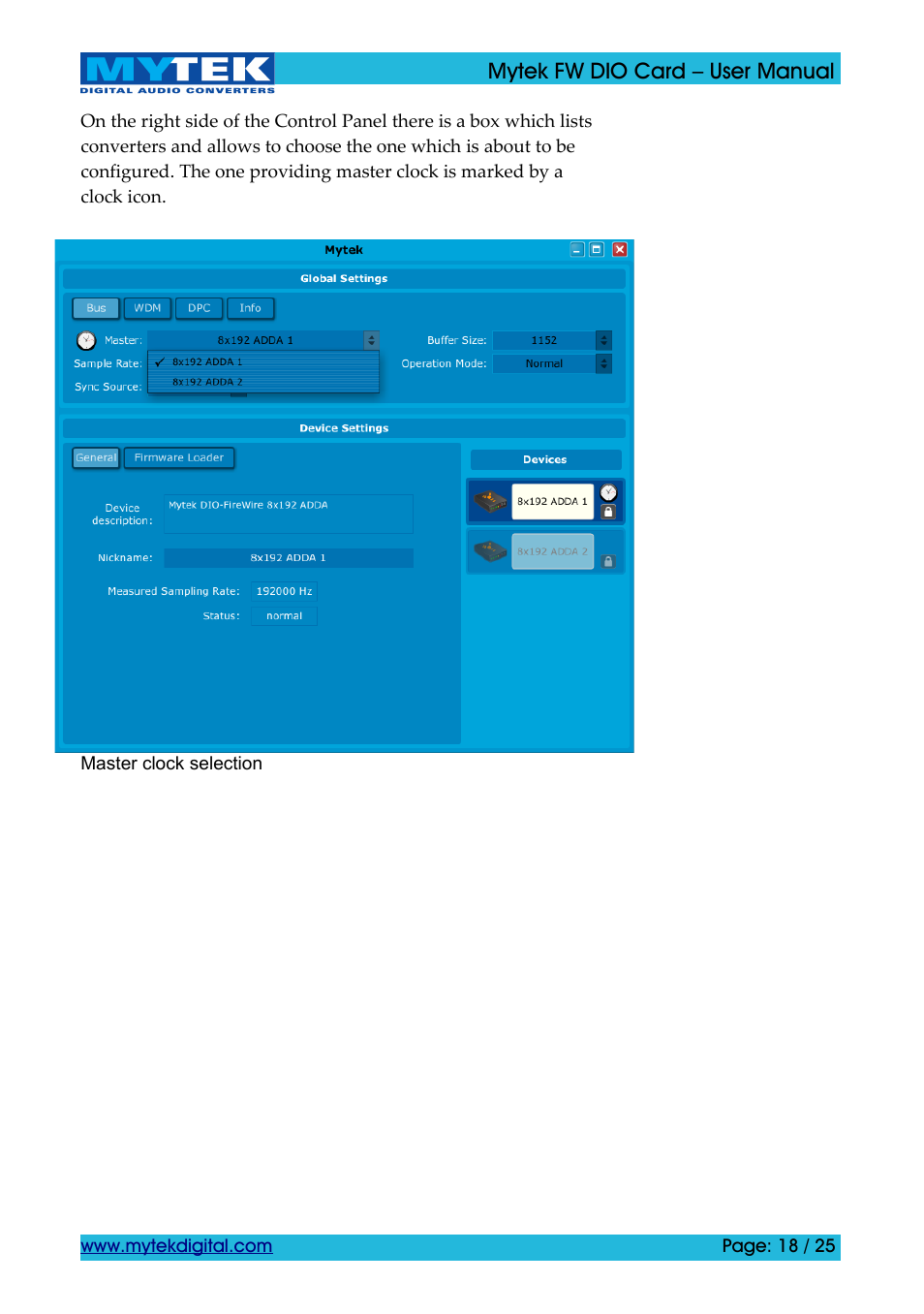 Mytek Digital FW DIO Card (ver. 1.2 / Nov 2010) User Manual | Page 18 / 25