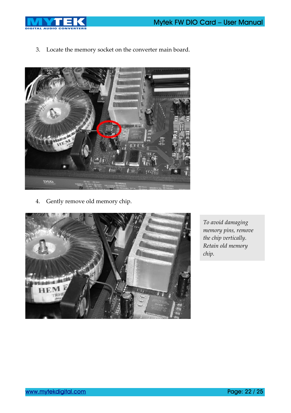 Mytek Digital FW DIO Card (ver. 1.2 / Nov 2010) User Manual | Page 22 / 25