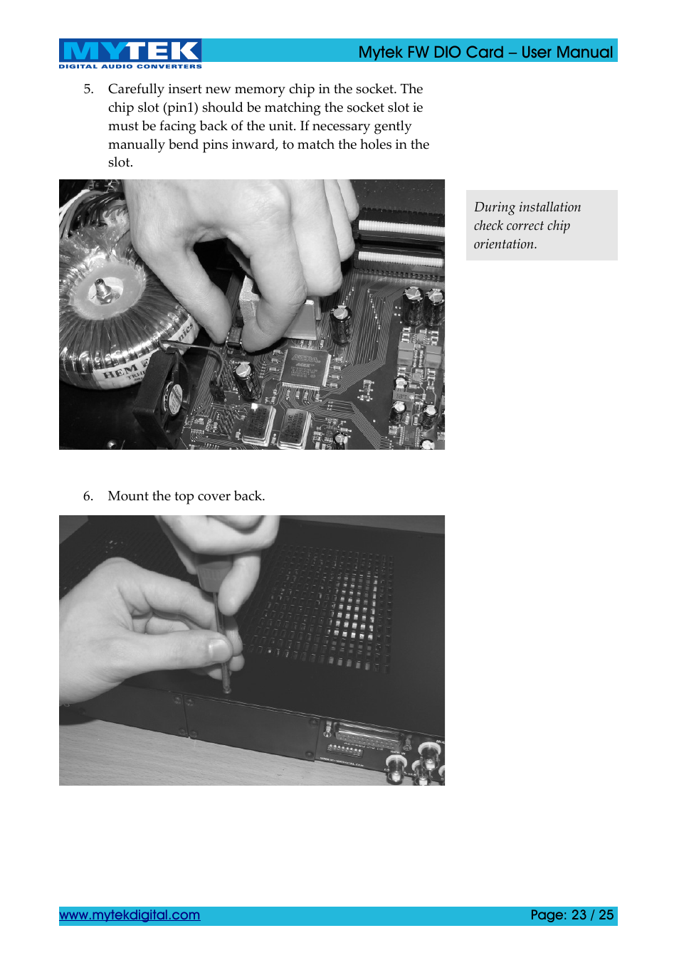 Mytek Digital FW DIO Card (ver. 1.2 / Nov 2010) User Manual | Page 23 / 25