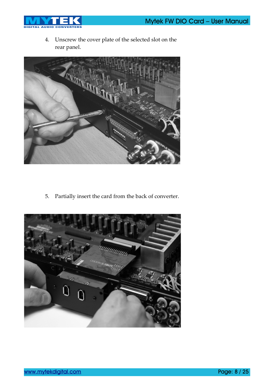 Mytek Digital FW DIO Card (ver. 1.2 / Nov 2010) User Manual | Page 8 / 25