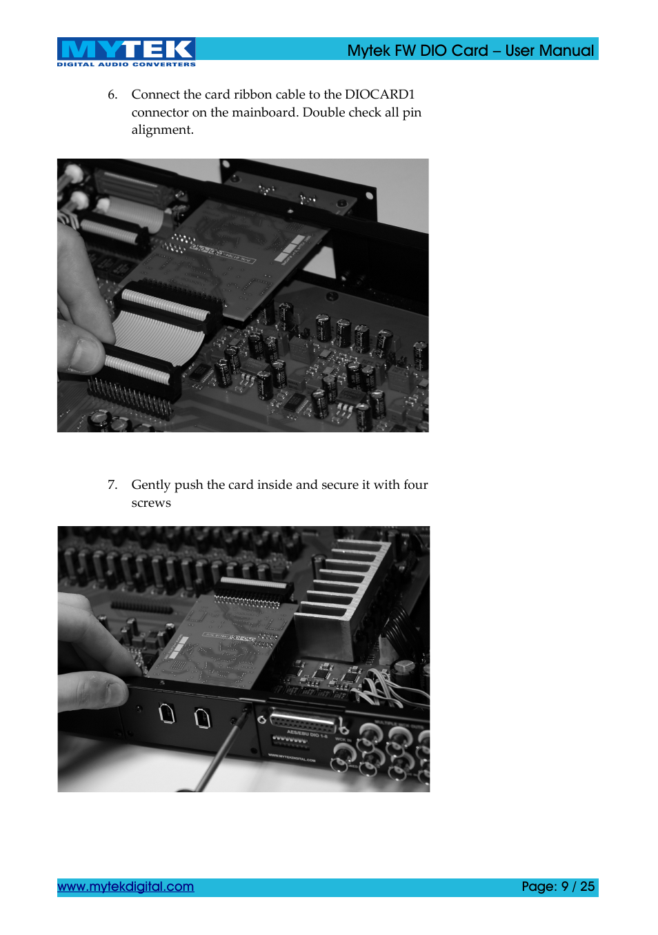 Mytek Digital FW DIO Card (ver. 1.2 / Nov 2010) User Manual | Page 9 / 25