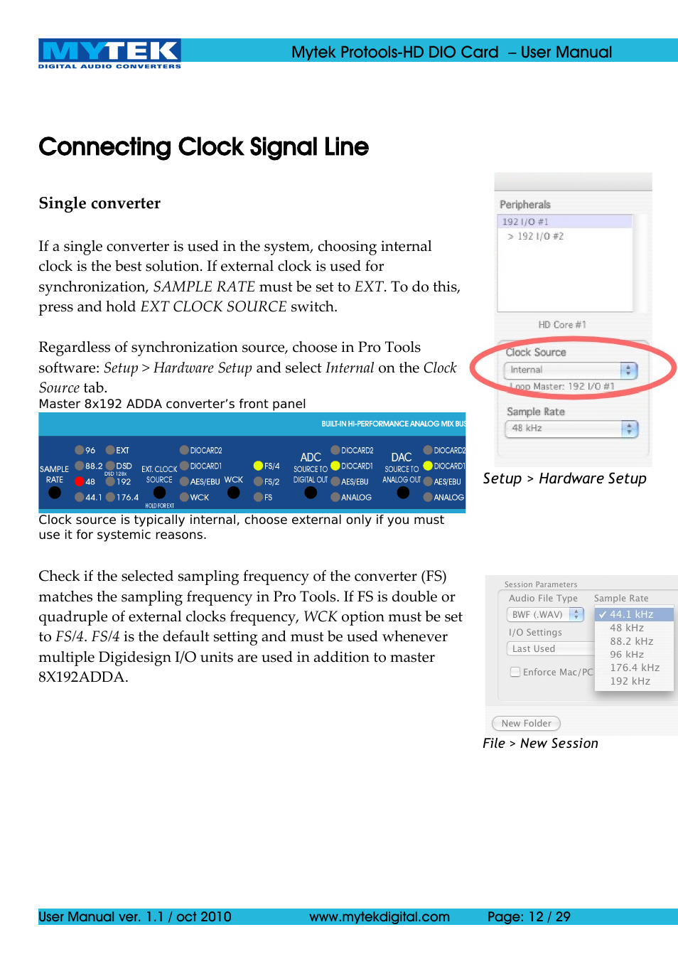 Connecting clock signal line | Mytek Digital Protools HD DIO Card (ver. 1.1 / Oct 2010) User Manual | Page 12 / 29