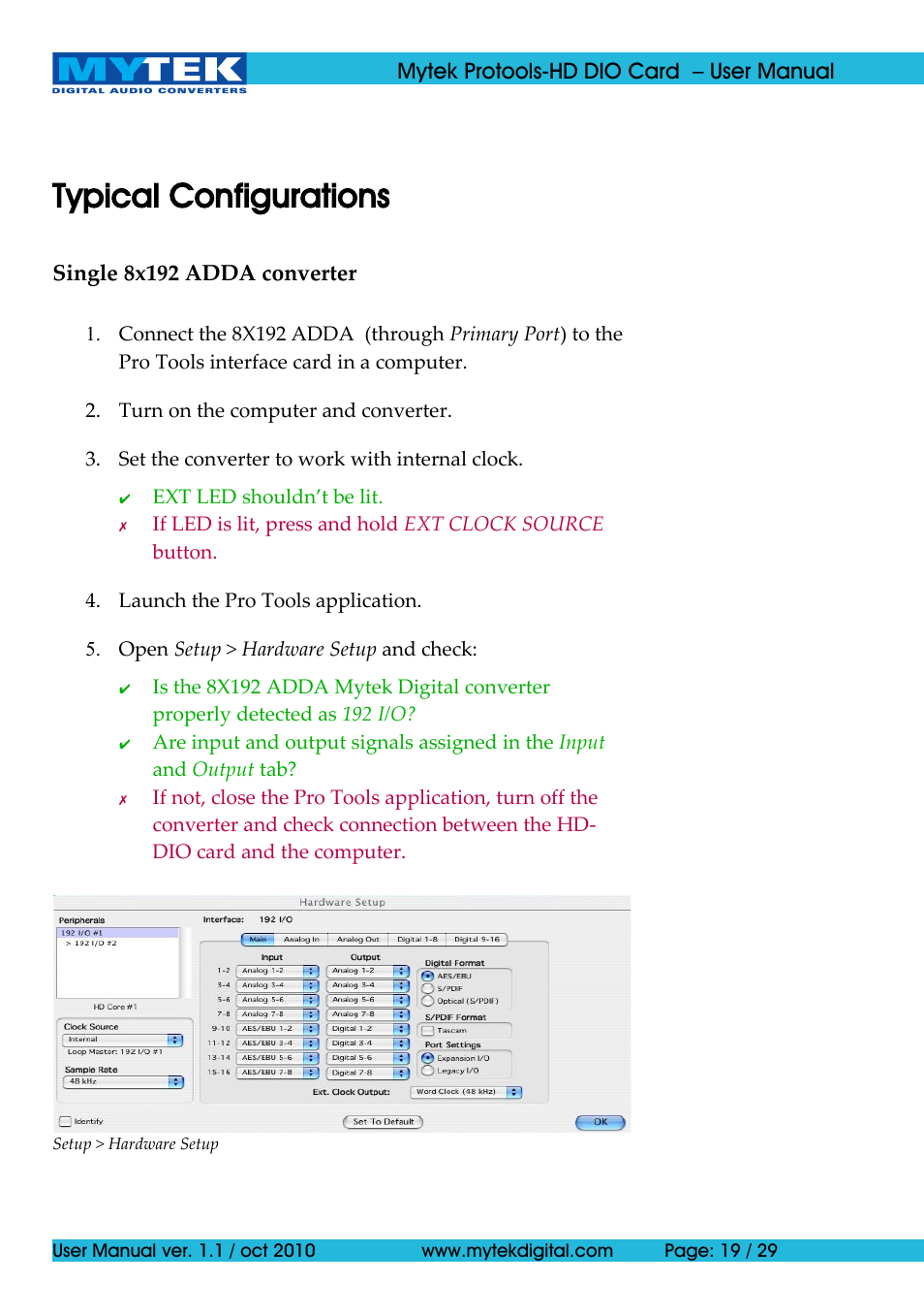 Typical configurations | Mytek Digital Protools HD DIO Card (ver. 1.1 / Oct 2010) User Manual | Page 19 / 29