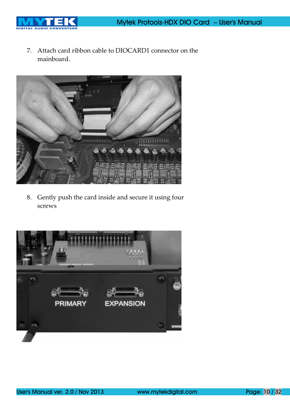 Mytek Digital Protools HDX DIO Card (ver. 2.0 / Nov 2013) User Manual | Page 10 / 32