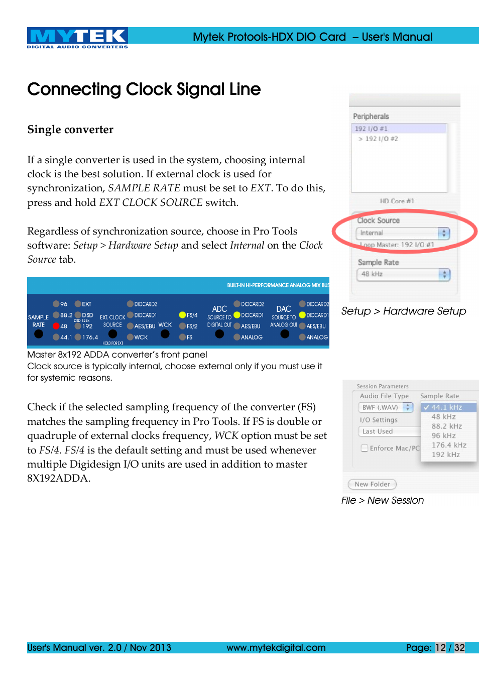 Connecting clock signal line | Mytek Digital Protools HDX DIO Card (ver. 2.0 / Nov 2013) User Manual | Page 12 / 32