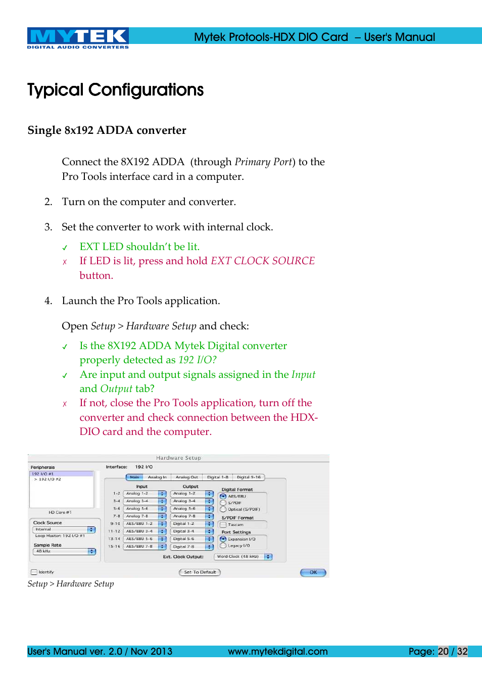 Typical configurations | Mytek Digital Protools HDX DIO Card (ver. 2.0 / Nov 2013) User Manual | Page 20 / 32