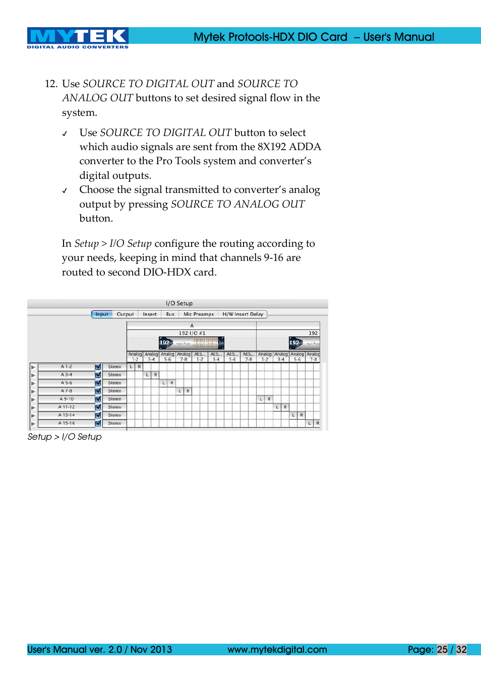 Mytek Digital Protools HDX DIO Card (ver. 2.0 / Nov 2013) User Manual | Page 25 / 32