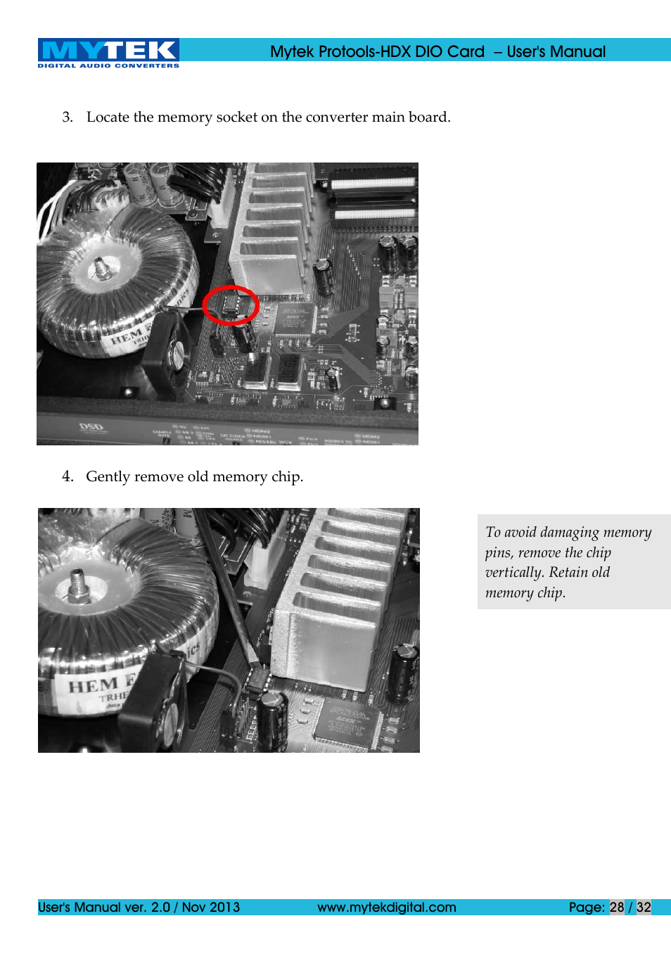 Mytek Digital Protools HDX DIO Card (ver. 2.0 / Nov 2013) User Manual | Page 28 / 32