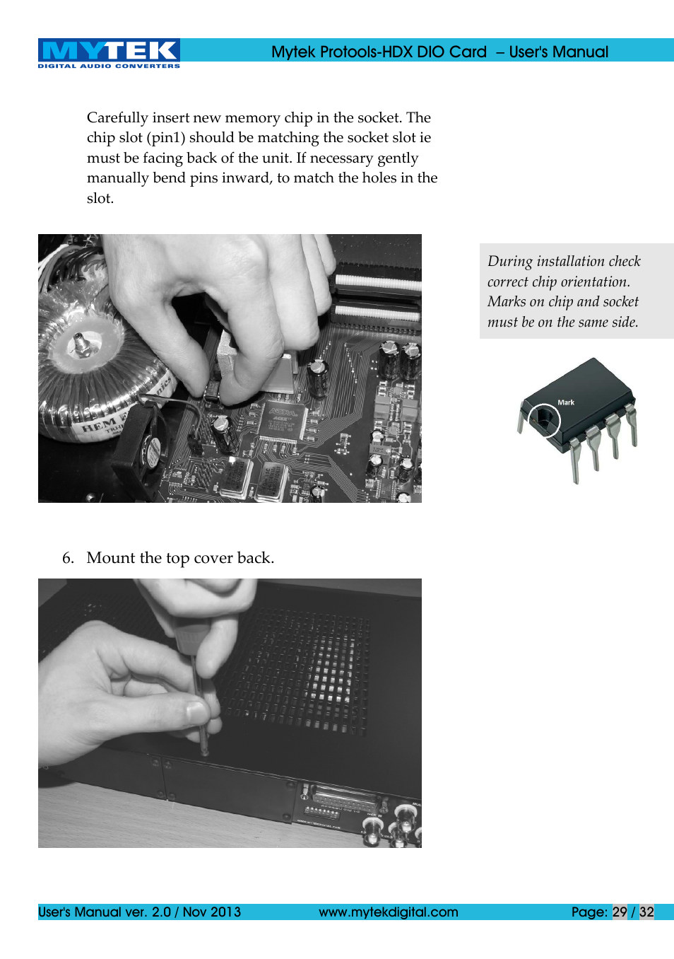 Mytek Digital Protools HDX DIO Card (ver. 2.0 / Nov 2013) User Manual | Page 29 / 32