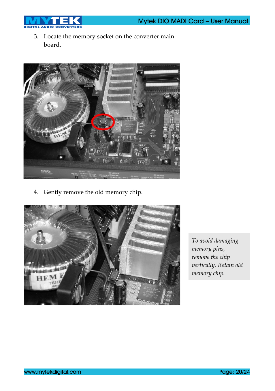Mytek Digital DIO MADI Card (ver. 1.4 / May 2011) User Manual | Page 20 / 24