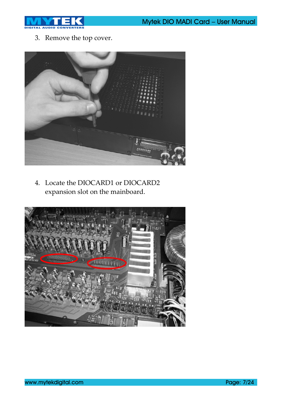 Mytek Digital DIO MADI Card (ver. 1.4 / May 2011) User Manual | Page 7 / 24