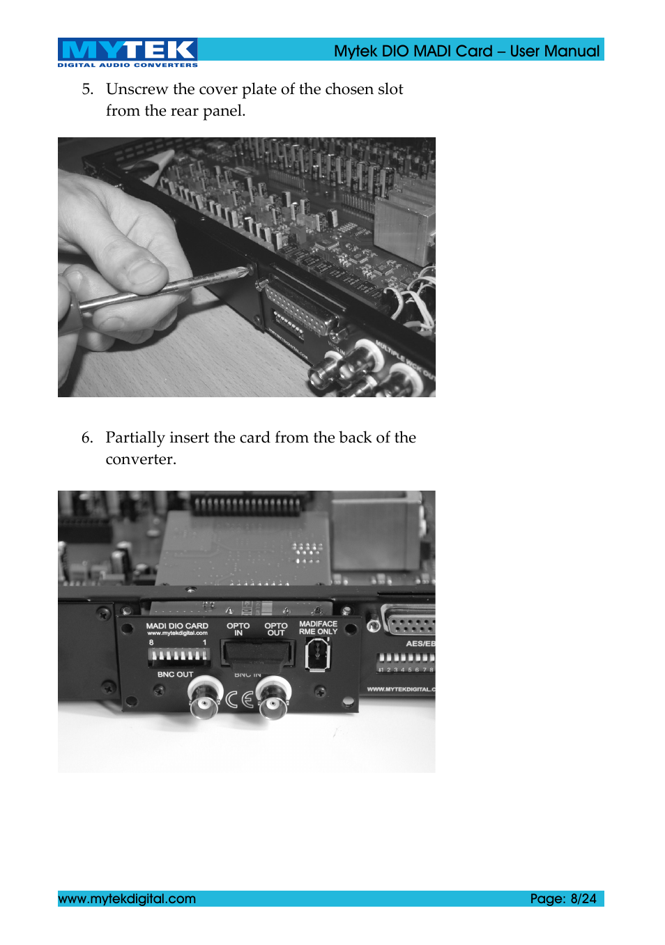 Mytek Digital DIO MADI Card (ver. 1.4 / May 2011) User Manual | Page 8 / 24