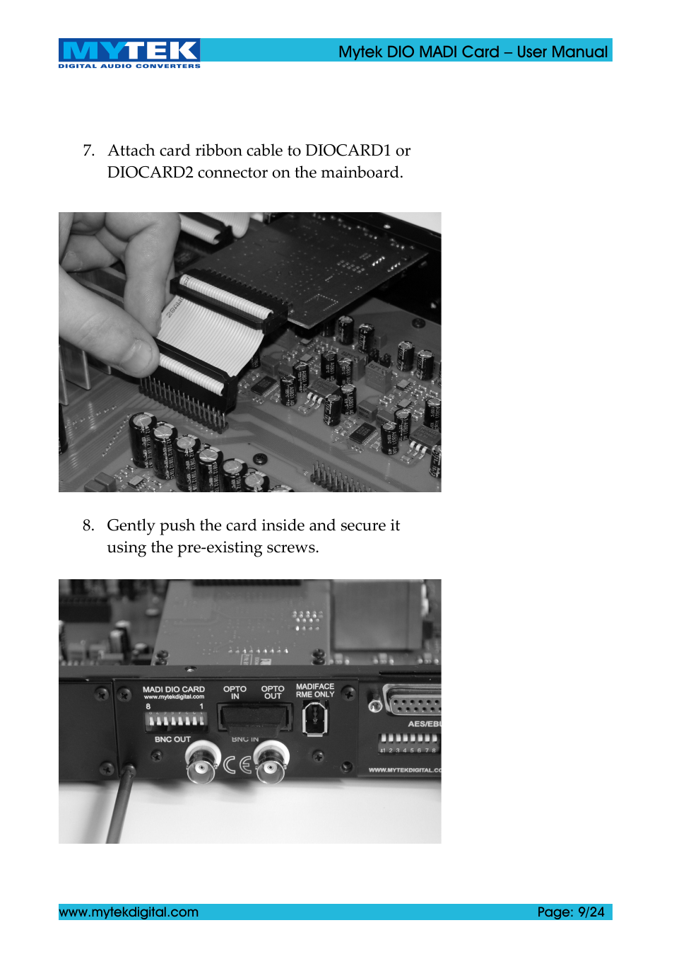 Mytek Digital DIO MADI Card (ver. 1.4 / May 2011) User Manual | Page 9 / 24
