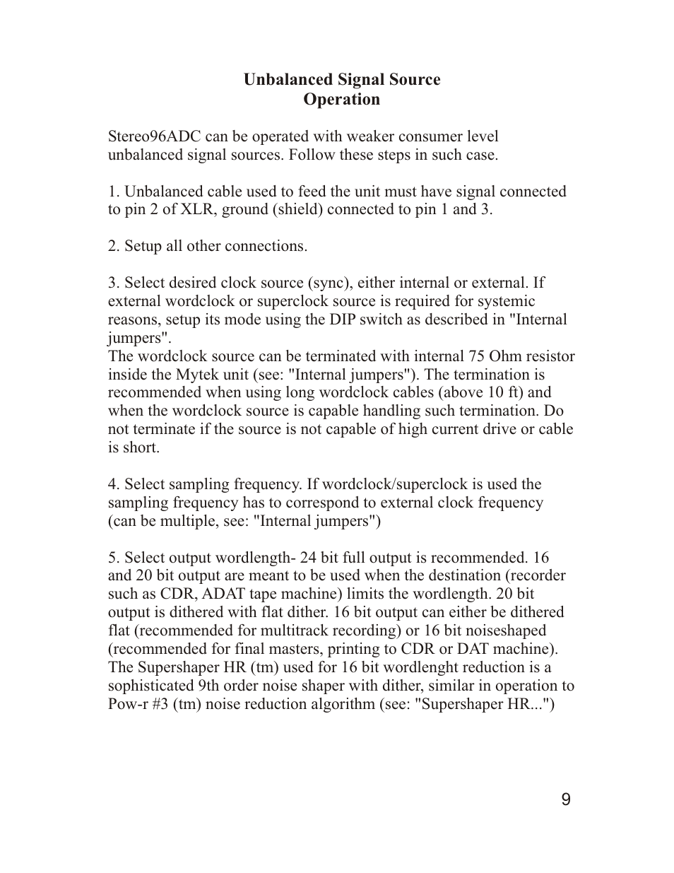 Mytek Digital Stereo 96 ADC (VER.7/sep 2010) User Manual | Page 10 / 20