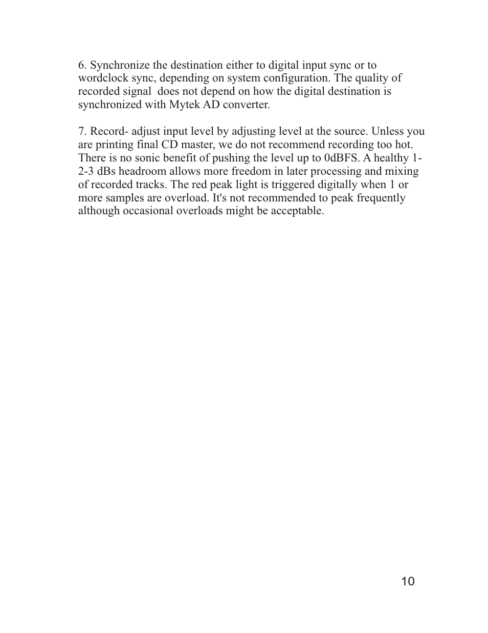 Mytek Digital Stereo 96 ADC (VER.7/sep 2010) User Manual | Page 11 / 20
