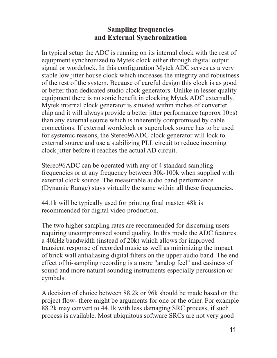 Mytek Digital Stereo 96 ADC (VER.7/sep 2010) User Manual | Page 12 / 20
