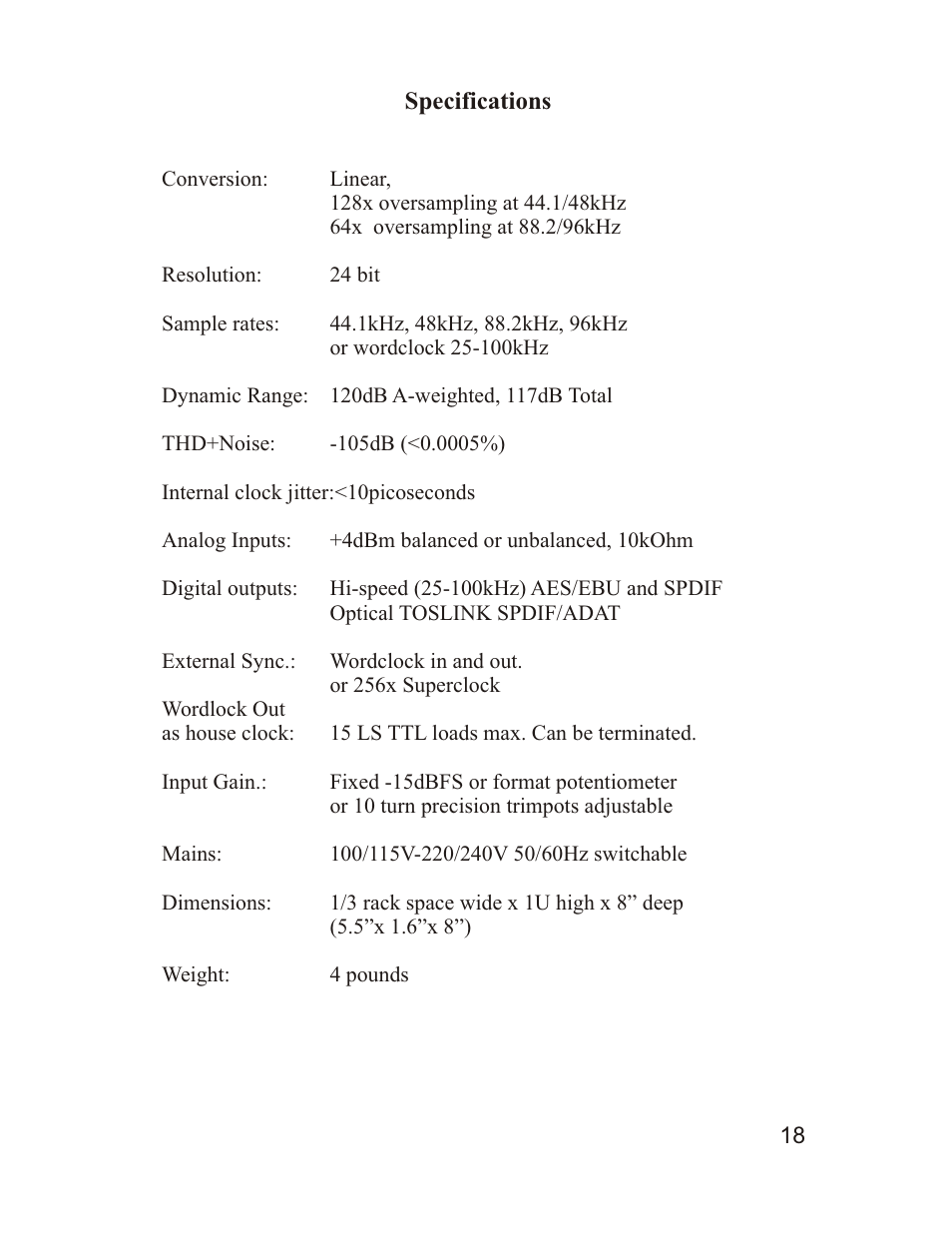 Mytek Digital Stereo 96 ADC (VER.7/sep 2010) User Manual | Page 19 / 20