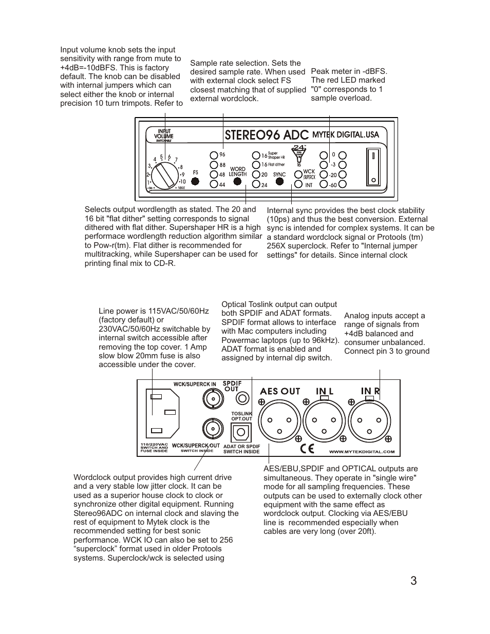 Mytek Digital Stereo 96 ADC (VER.7/sep 2010) User Manual | Page 4 / 20