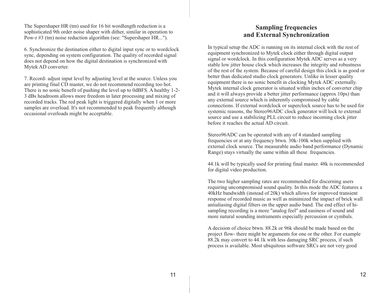 Mytek Digital Stereo 96 ADC (VER.5/2005) User Manual | Page 7 / 11