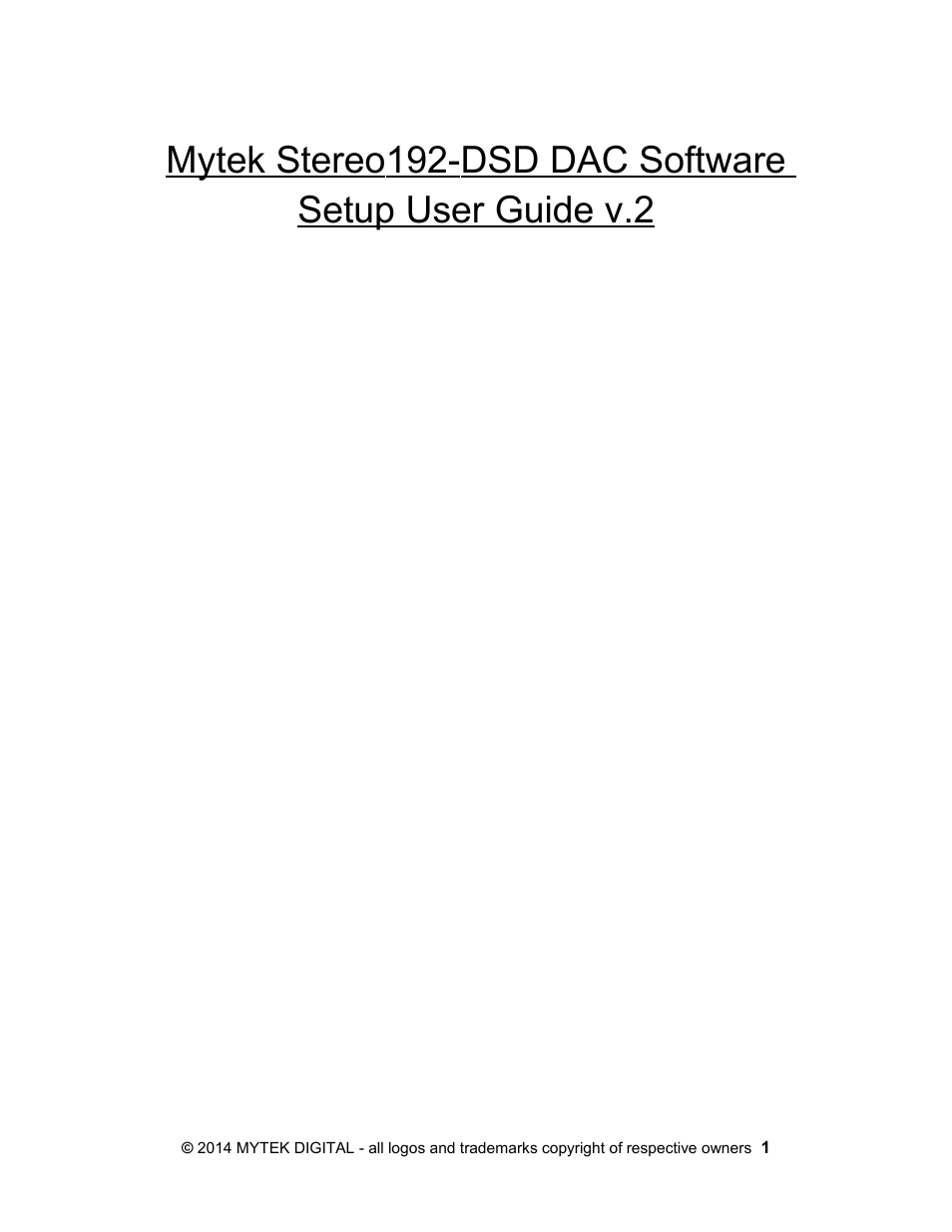 Mytek Digital Stereo 192- DSD DAC Software (v.2) User Manual | 78 pages