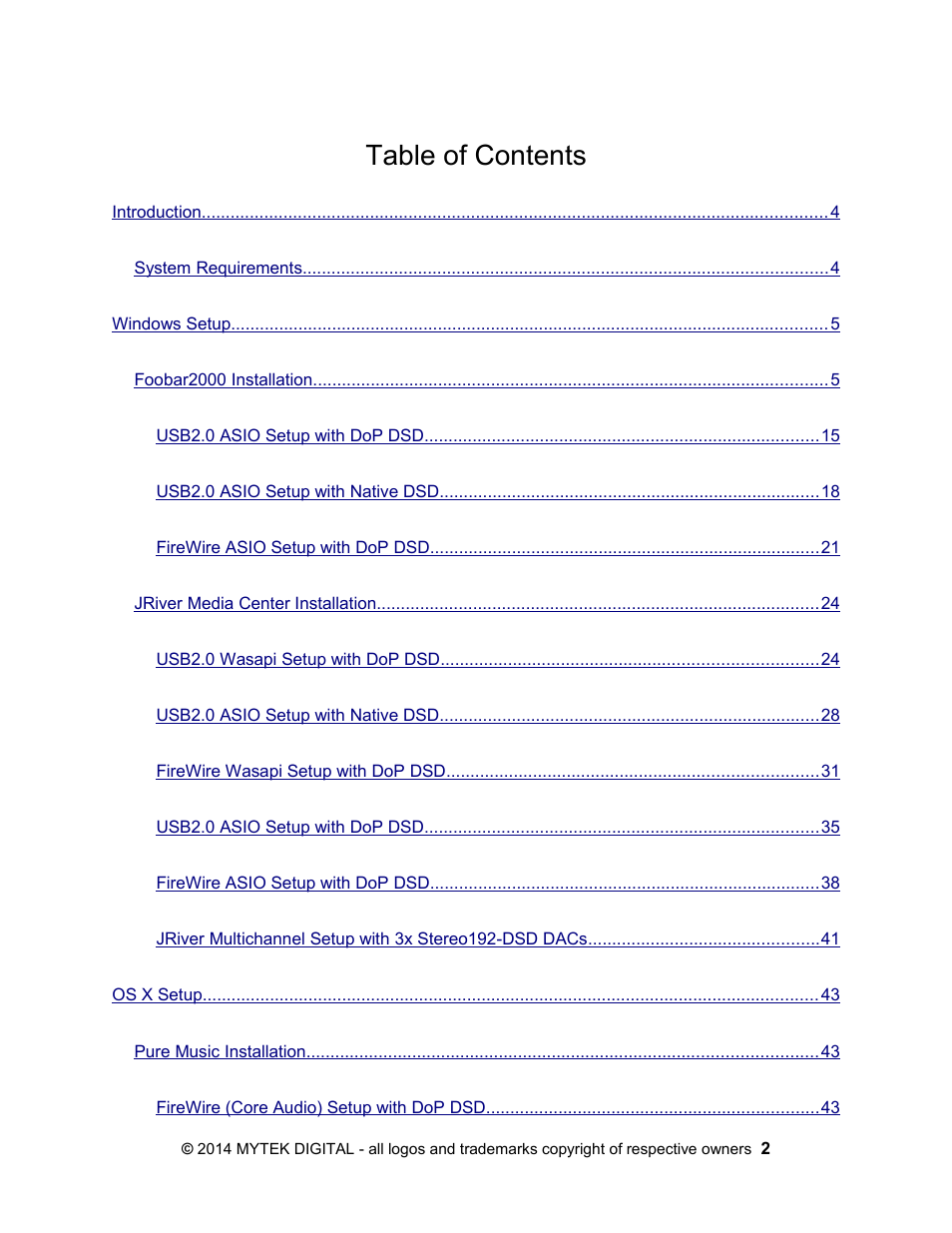 Mytek Digital Stereo 192- DSD DAC Software (v.2) User Manual | Page 2 / 78