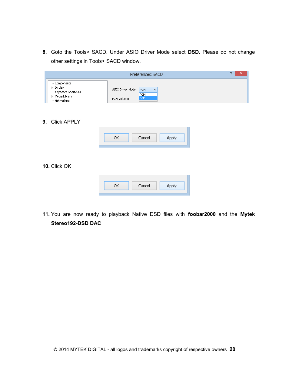 Mytek Digital Stereo 192- DSD DAC Software (v.2) User Manual | Page 20 / 78