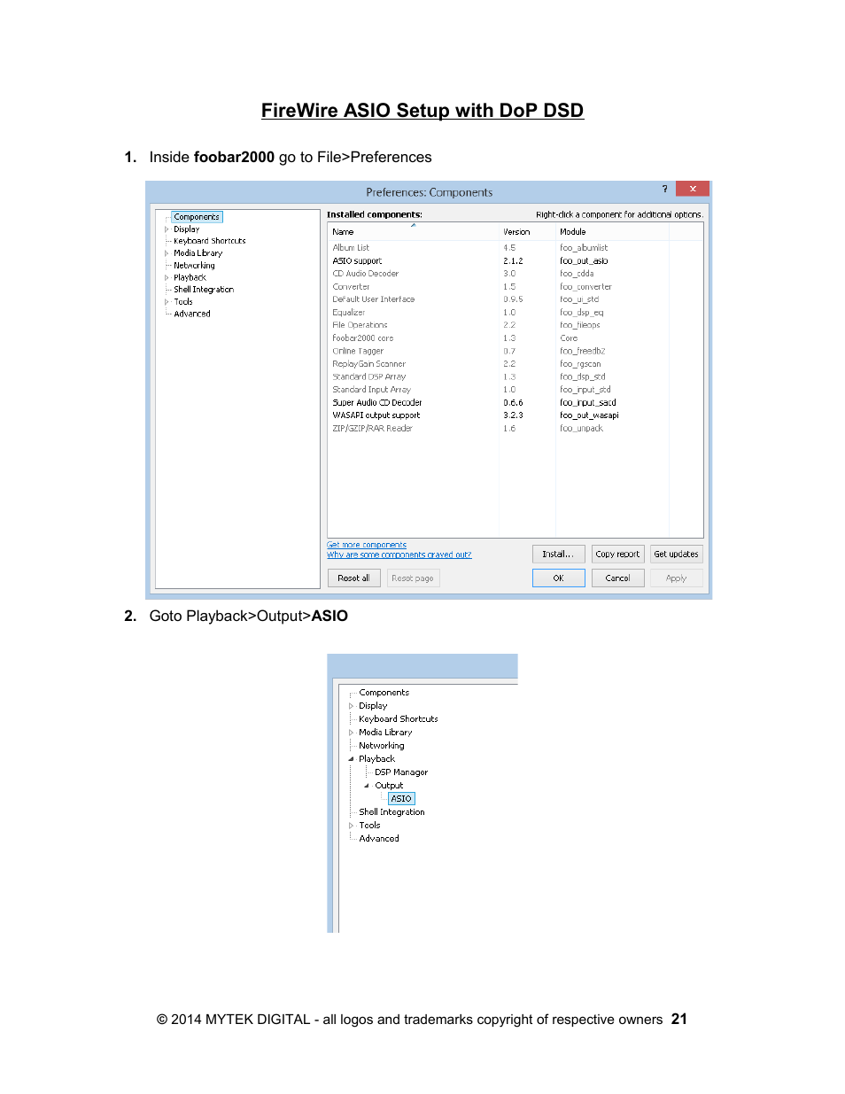 Firewire asio setup with dop dsd | Mytek Digital Stereo 192- DSD DAC Software (v.2) User Manual | Page 21 / 78