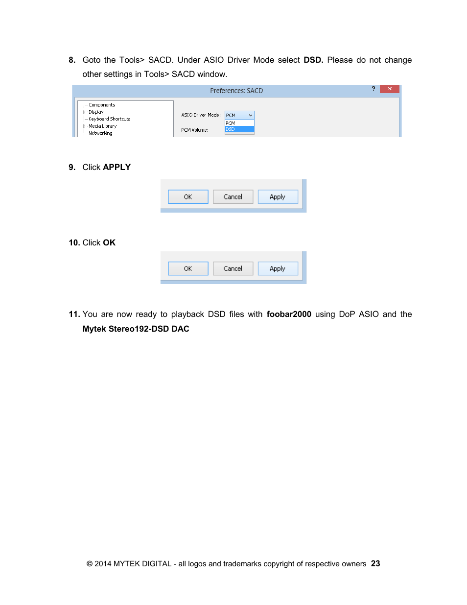 Mytek Digital Stereo 192- DSD DAC Software (v.2) User Manual | Page 23 / 78