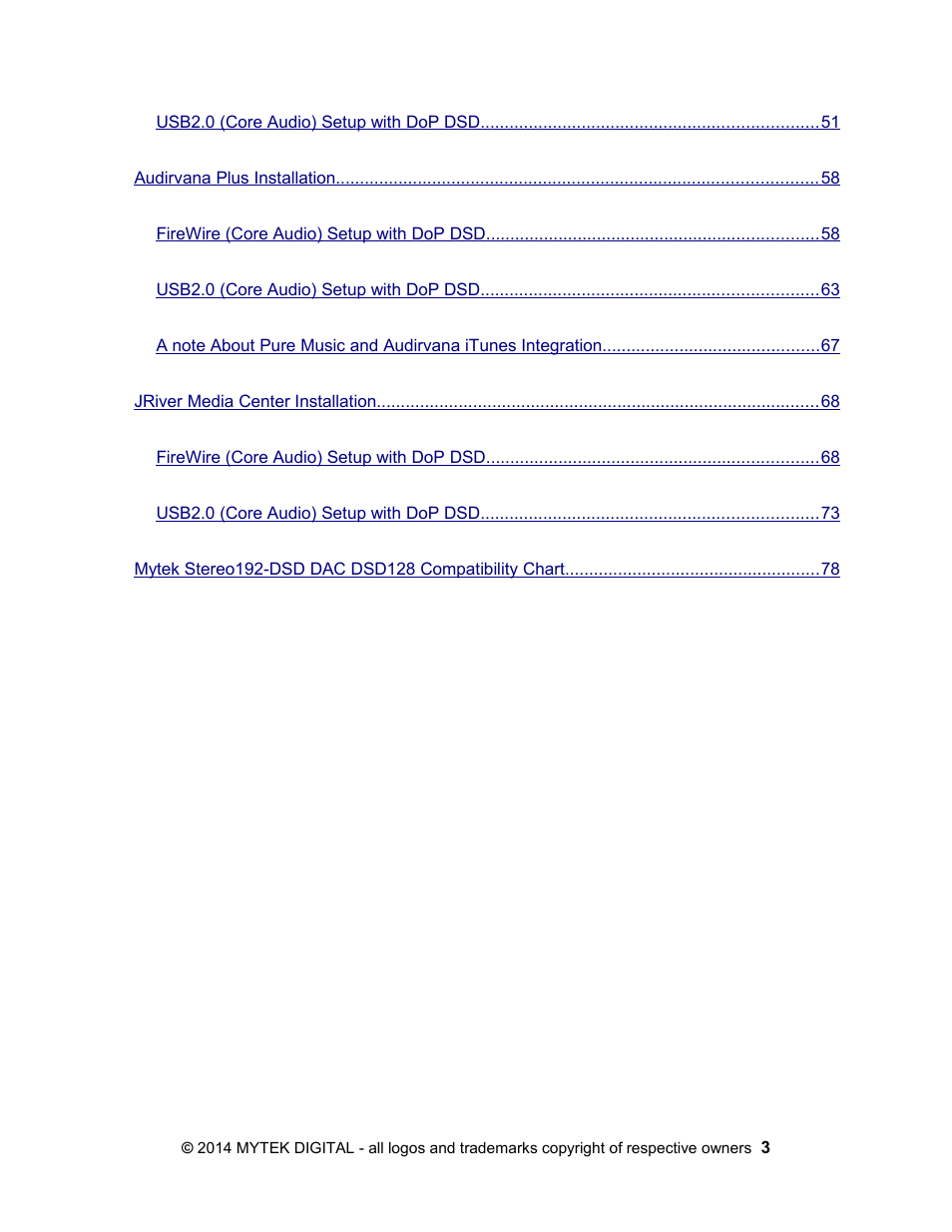 Mytek Digital Stereo 192- DSD DAC Software (v.2) User Manual | Page 3 / 78