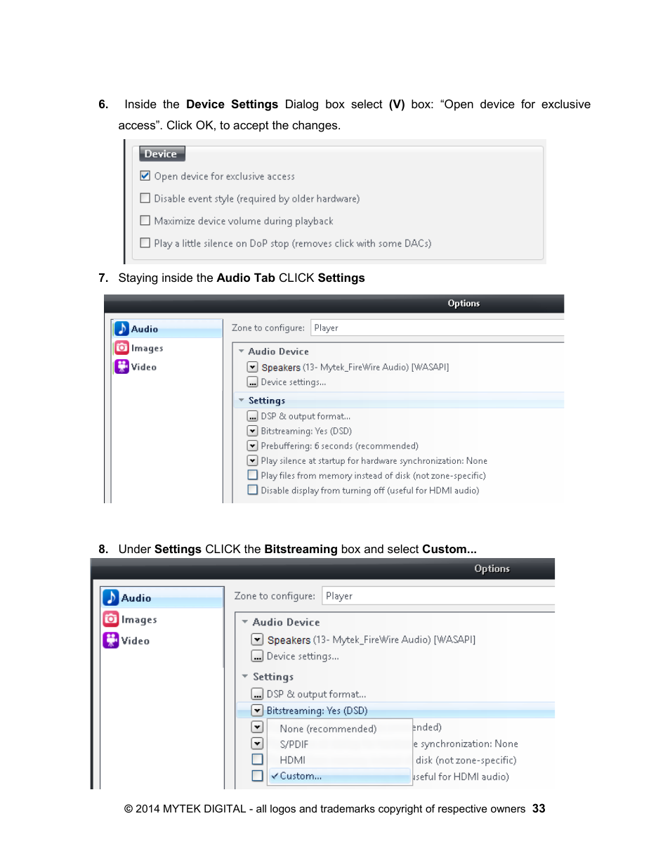 Mytek Digital Stereo 192- DSD DAC Software (v.2) User Manual | Page 33 / 78