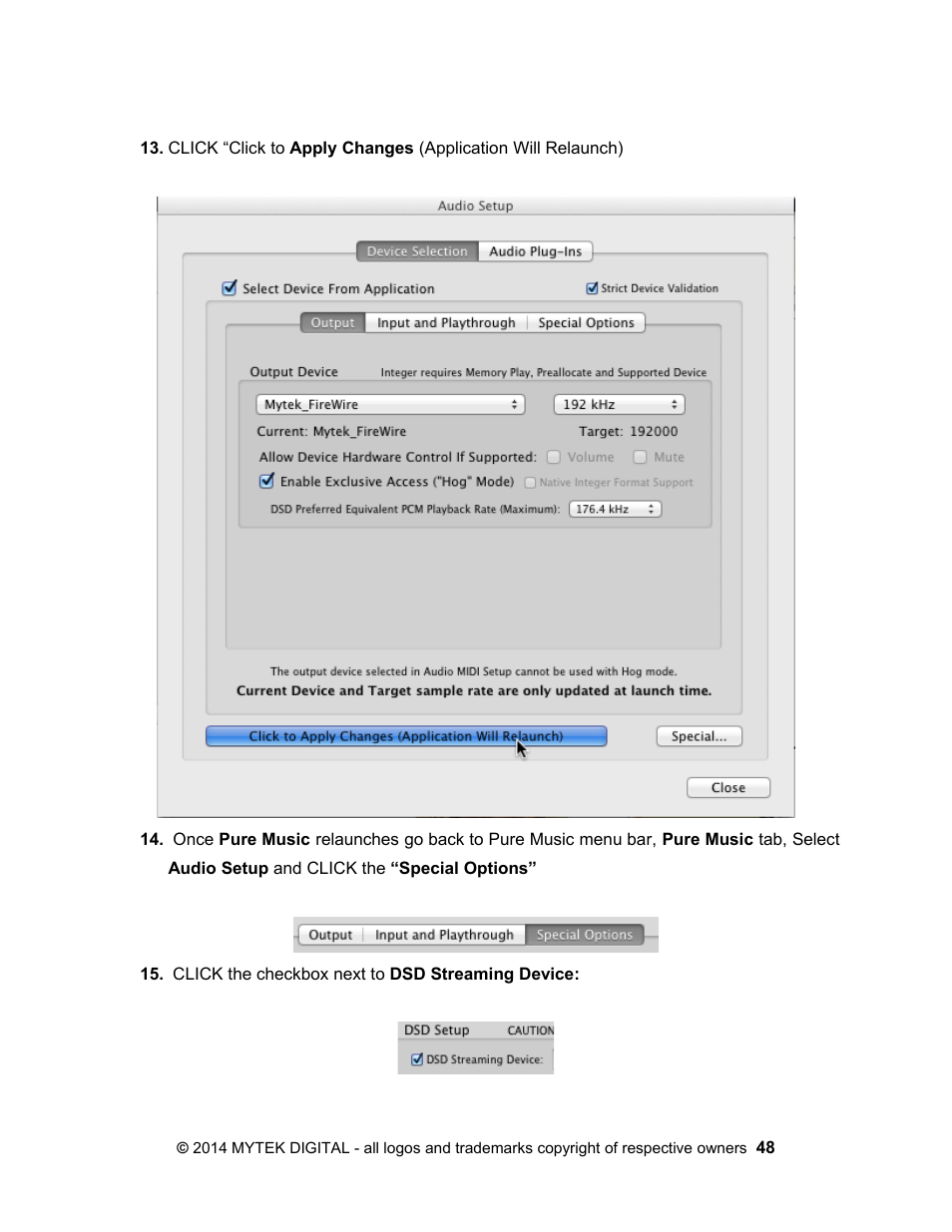 Mytek Digital Stereo 192- DSD DAC Software (v.2) User Manual | Page 48 / 78