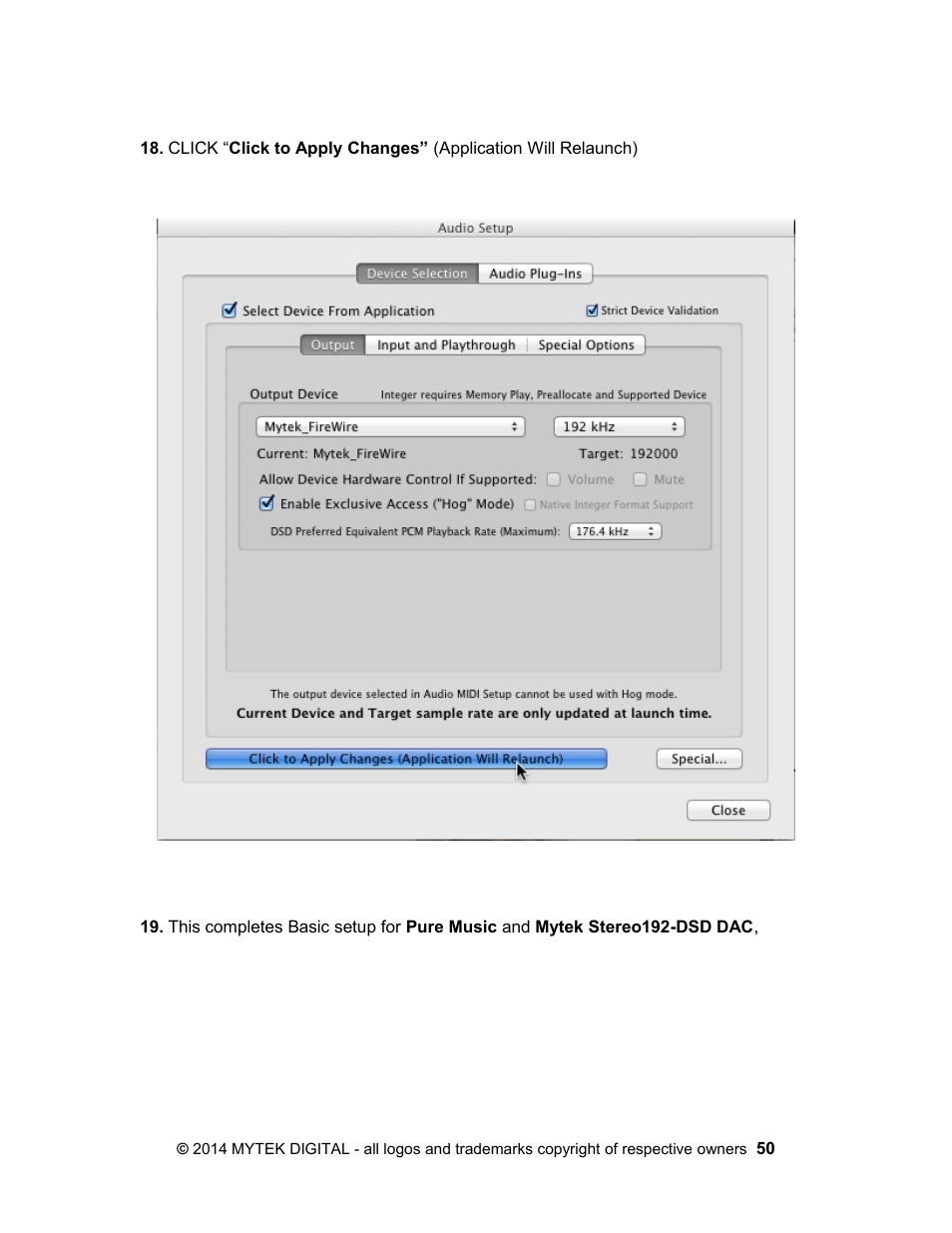 Mytek Digital Stereo 192- DSD DAC Software (v.2) User Manual | Page 50 / 78