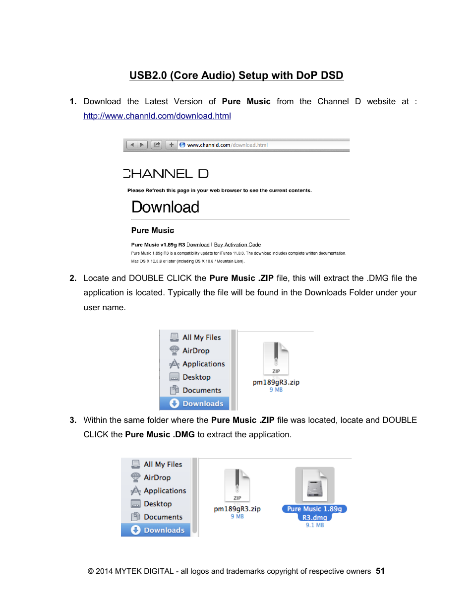 Usb2.0 (core audio) setup with dop dsd | Mytek Digital Stereo 192- DSD DAC Software (v.2) User Manual | Page 51 / 78