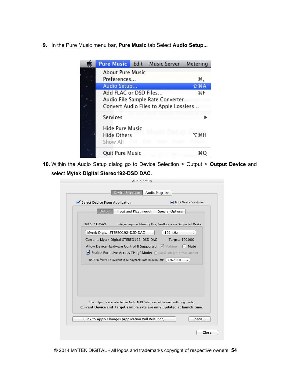 Mytek Digital Stereo 192- DSD DAC Software (v.2) User Manual | Page 54 / 78